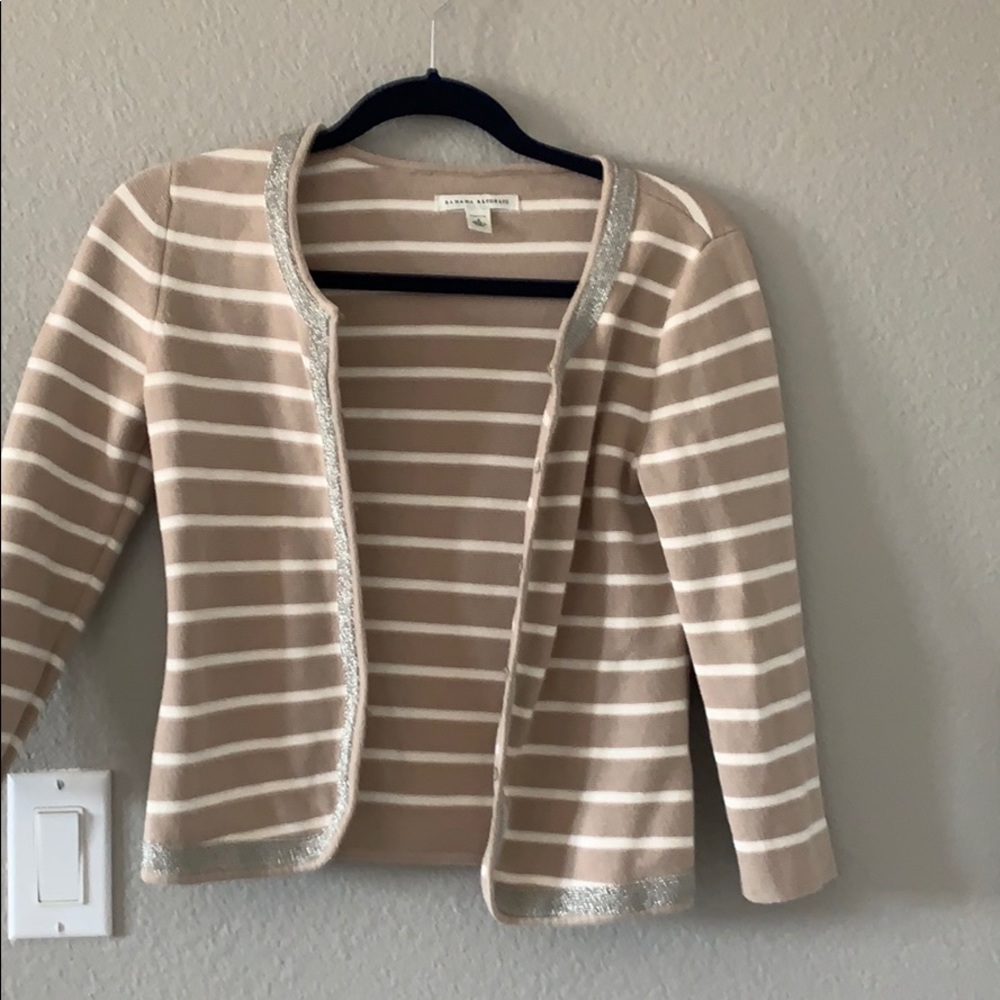 Banana Republic tan and cream stripes cardigan, PS